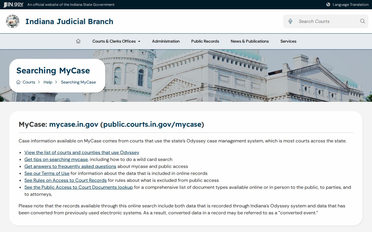 Porter County criminal docket MyCase access limitations