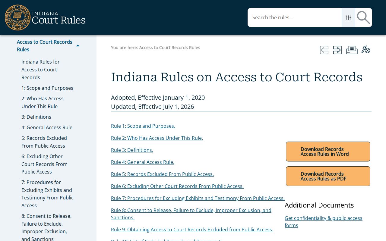 Indiana court records access rules effective July 1 2026