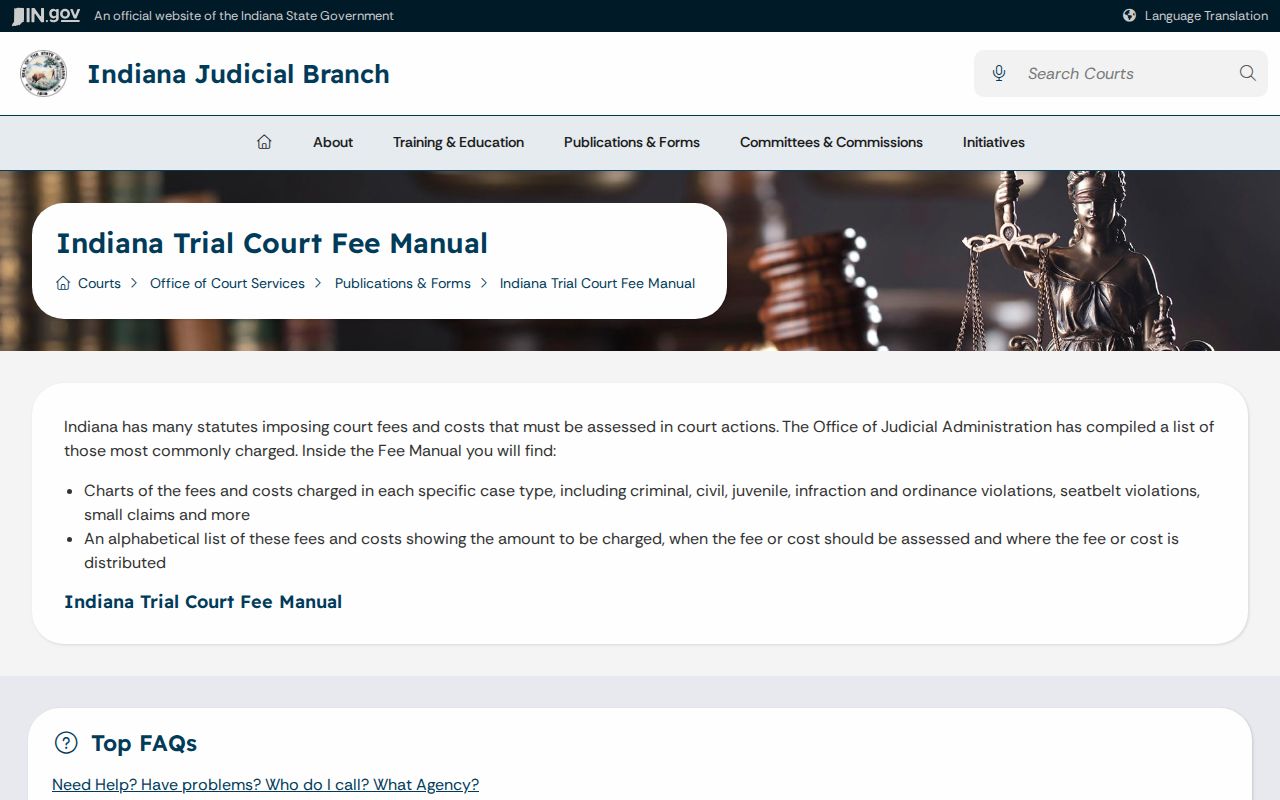 Porter County traffic court record state fee chart