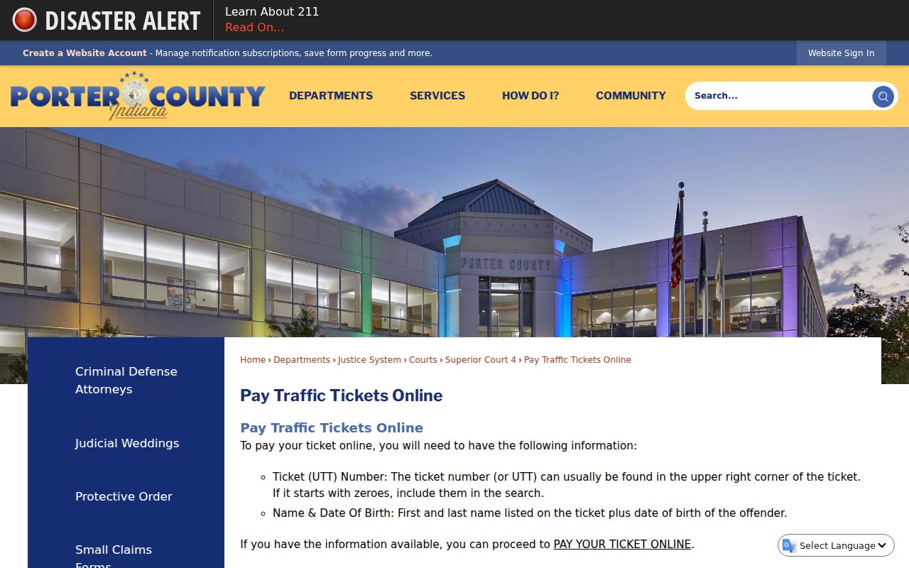 Porter County traffic record UTT and name search requirements