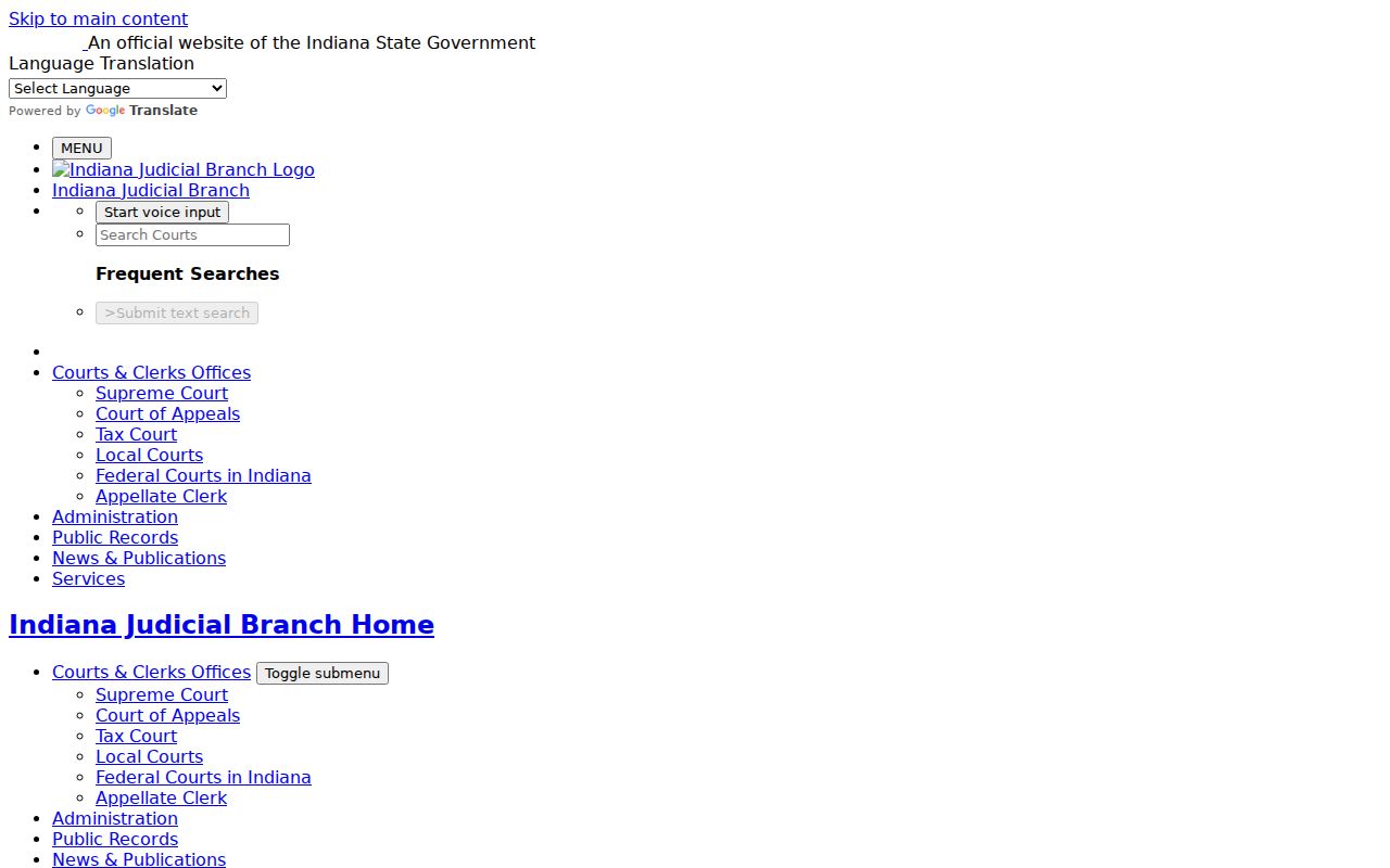Porter County court docket links on the Indiana Judicial Branch page